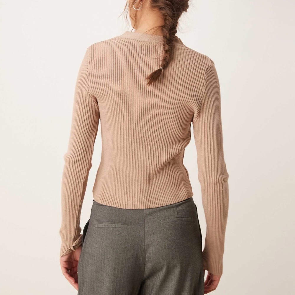 ASOS Design Mocha Ribbed V-Neck Button Cardigan Sweater Size L - Picture 3 of 4